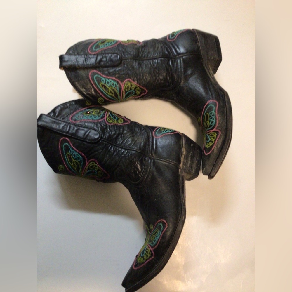 Old Gringo women black rhinestone butterfly embroidered western boots 8.5 B